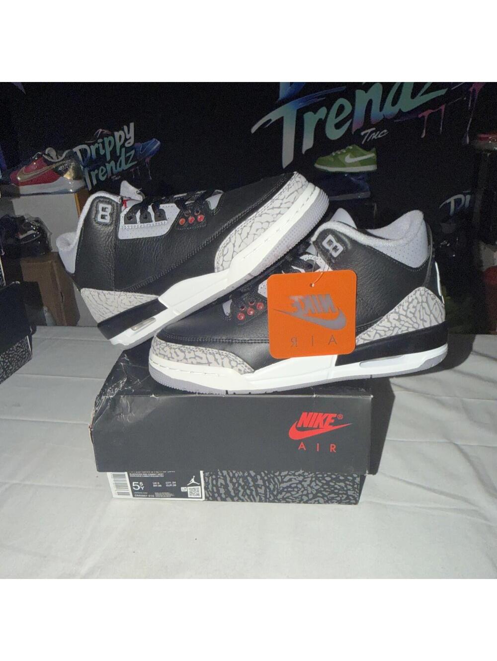 Nike Air Jordan 3 Retro GS Black Fire Red Cement Grey DM0967-010 Size 6.5Y